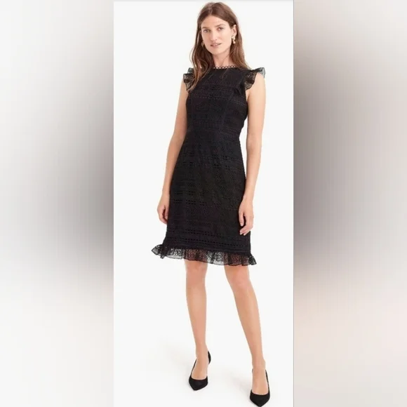 J CREW Cap-sleeve ruffle dress in mixed black lace - Picture 2 of 8